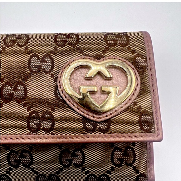 AUTHENTIC GUCCI GG MONOGRAM PINK LEATHER TRIM LOVELY HEARTS WALLET - Picture 3 of 11